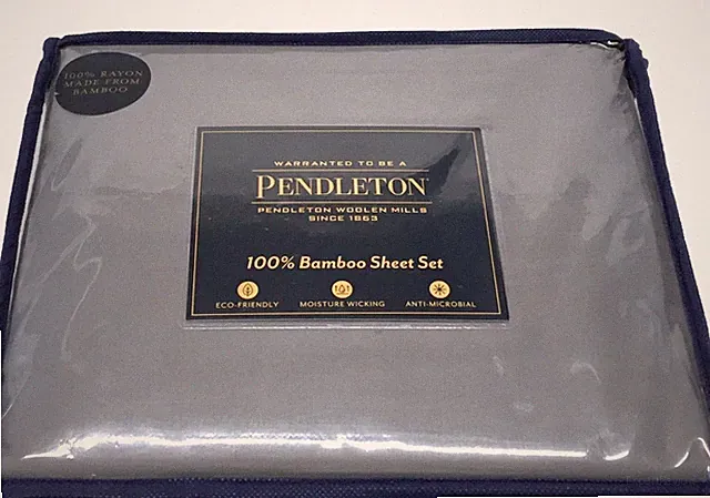 Full Gray 100% Bamboo Twill 4P Sheet Set Pendleton Rayon Anti-Odor Eco-Friendly