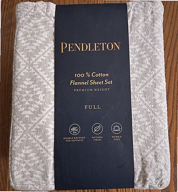 New PENDLETON Full Size Aztec Tan/Cream Cotton Flannel Sheet Set