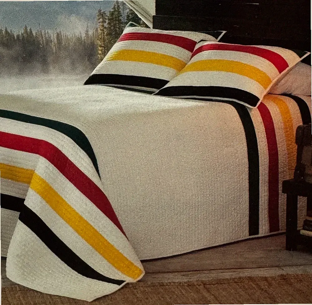 NEW Pendleton Queen Quilt & Shams Set Glacier Park Classic stripe 100% Cotton 3p