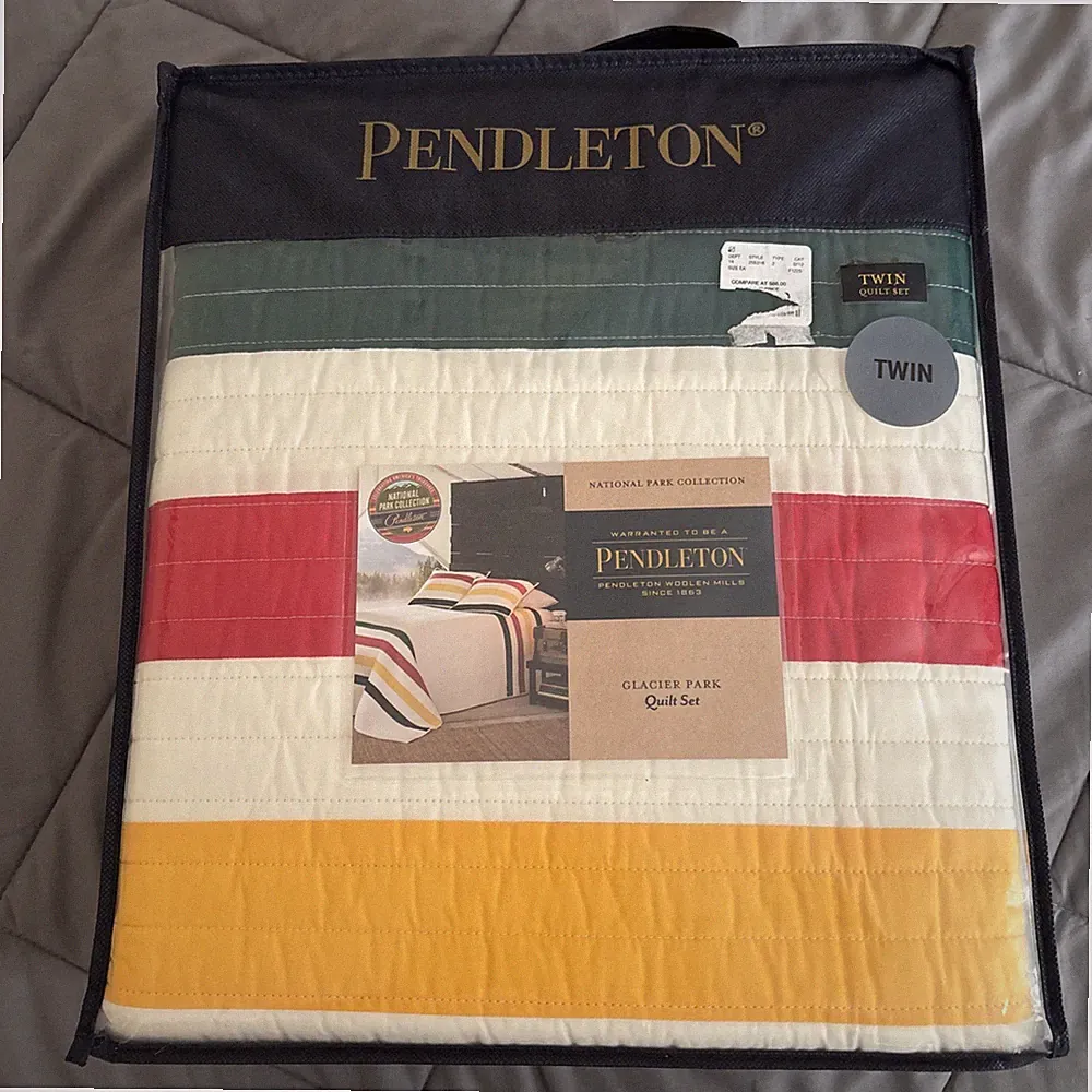 New PENDLETON Twin Size 100% Cotton Glacier National Park Multi-Color Quilt Set