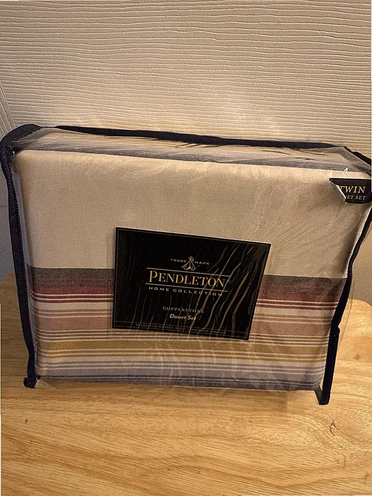 NIP Pendleton Copperstone Stripe Multi Twin Duvet Cover & Sham Set 2 Pc