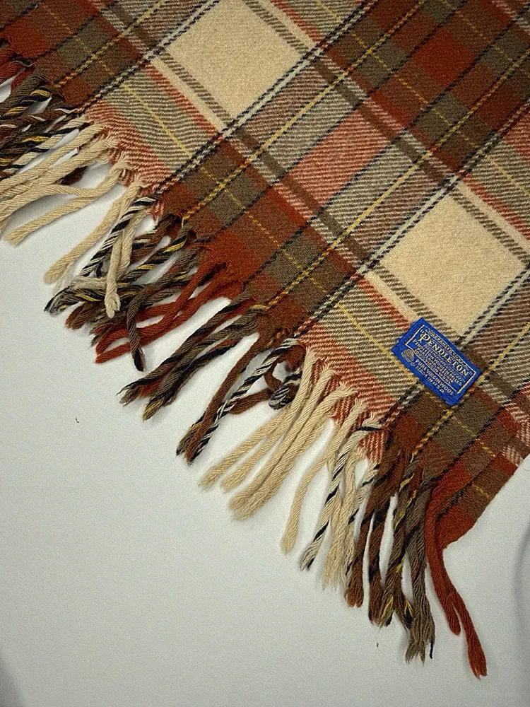 Pendleton 100% Virgin Wool Throw Blanket Made In USA 64x52 Fall Plaid Colorway