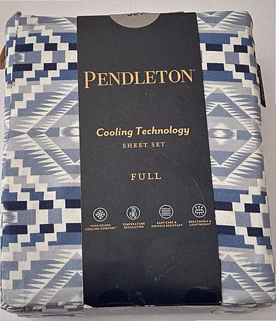 Pendleton 4 Piece FULL Cooling Sheet Set Aztec-Themed Abiquiu Sky Blue - NEW