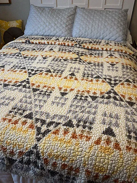 Pendleton Aztec Sherpa Blanket Yellow Orange Gray 90x66" Twin