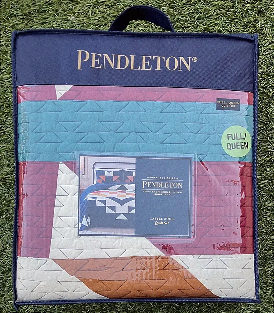 PENDLETON Castle Rock Full/ Queen 3pc Set w/2 Shams Maroon Navy 92” x 90” NEW