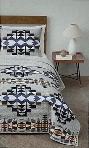 Pendleton Desert Dawn Coverlet Set TWIN Grey Blue White Multi + Standard Sham