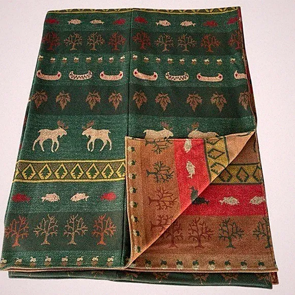Pendleton Moose Lodge Cabin 100% Wool Reversible Duvet Cover Canoes Fish Leaves