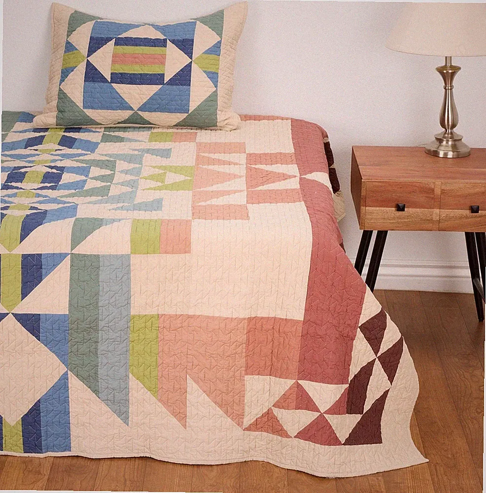 Pendleton Opal Springs Quilt Set TWIN Tan Blu Green Red Multicolor Standard Sham
