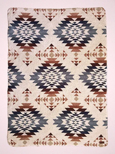 PENDLETON Peak Canyon Sherpa Blanket Throw Aztec Western 72"x50" Creme