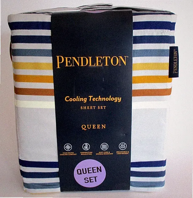Pendleton QUEEN 4-Piece Sheet Set Cooling Technology Westland Stripe Multi NEW