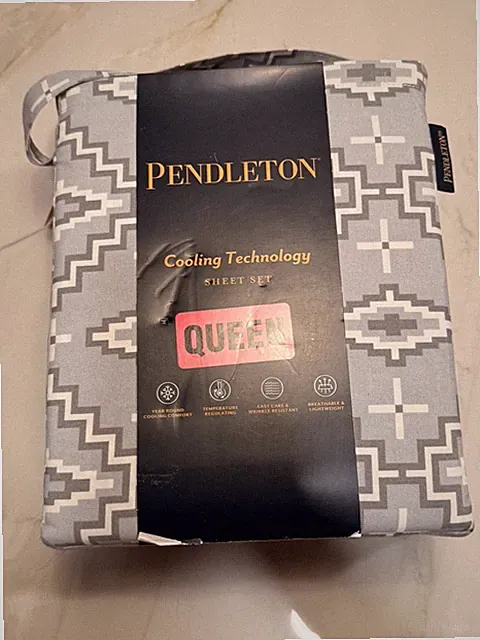 Pendleton Queen Sheet Set Southwestern Aztec Cooling Technology Gray's & White