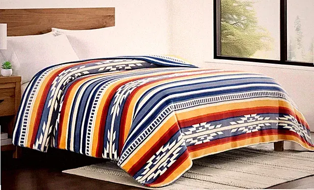 Pendleton Soft Plush Blanket Saltillo Stripe Queen 98" x 92" Colorful Print NWT