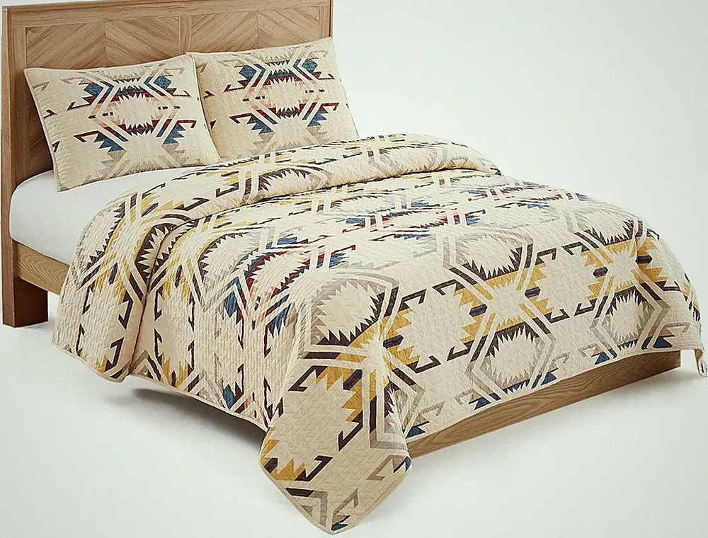 Pendleton White Sands Full/Queen Quilt Set with Shams - Beige Diamond Print