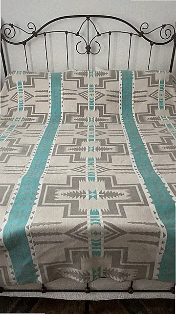 VTG Beacon blanket Pendleton Style Southern Aztec Tourquise And Gray 90x88
