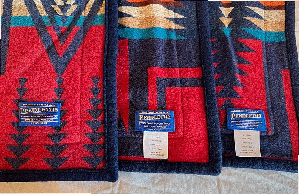 Vtg Pendleton Chief Joseph Wool Bed Shams Set of 3 | Standard Red Navy Blue USA